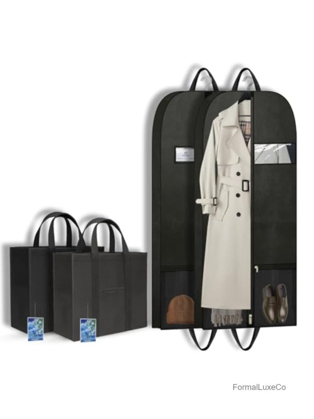 Heavy Duty Nonwoven Fabric Hanging Garment Bag with Zipper Pockets for Suits